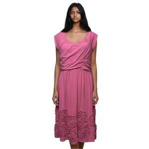 Garnet Hill 3D Rosette Dress Women’s Sz 10 Pink Raspberry Flowers Midi